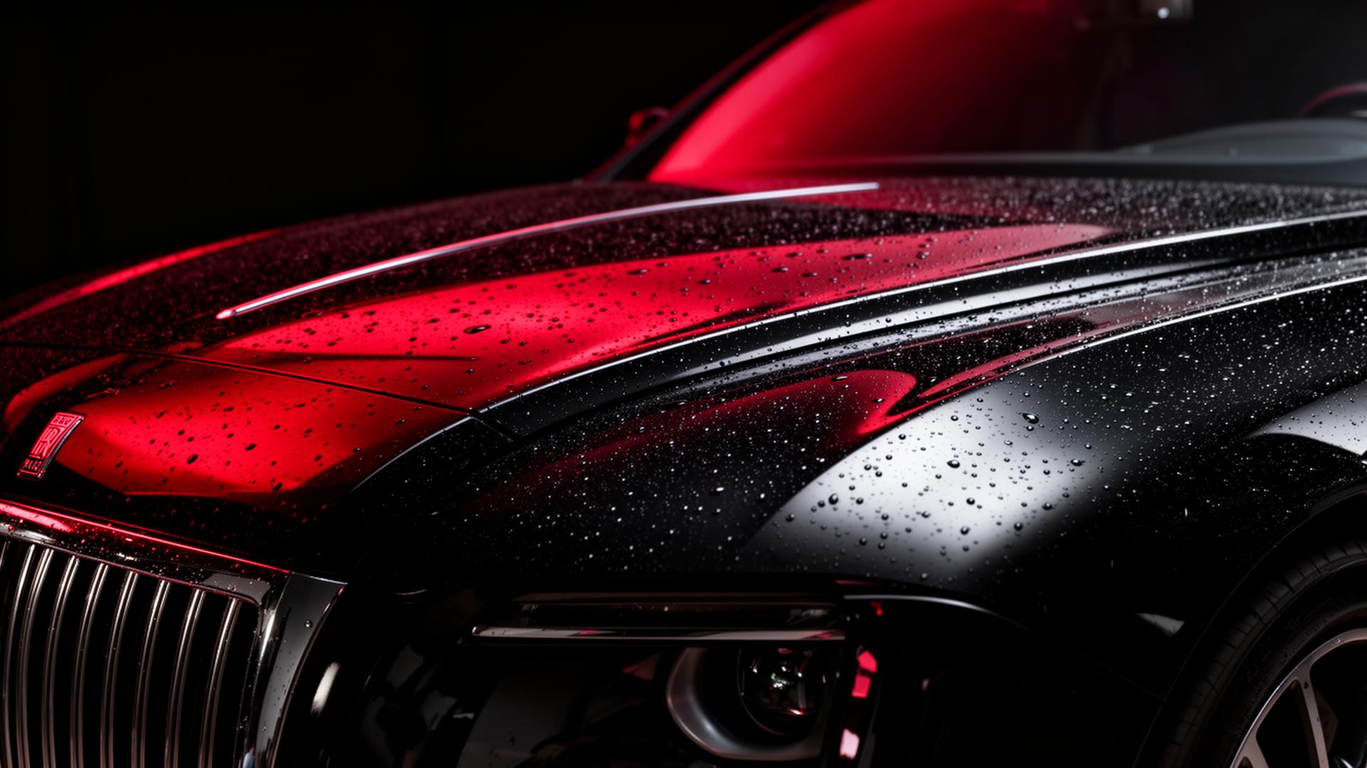 Detailed luxury car with water beading